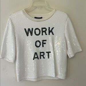 *NWT* Beautiful White Sequin Graphic Top